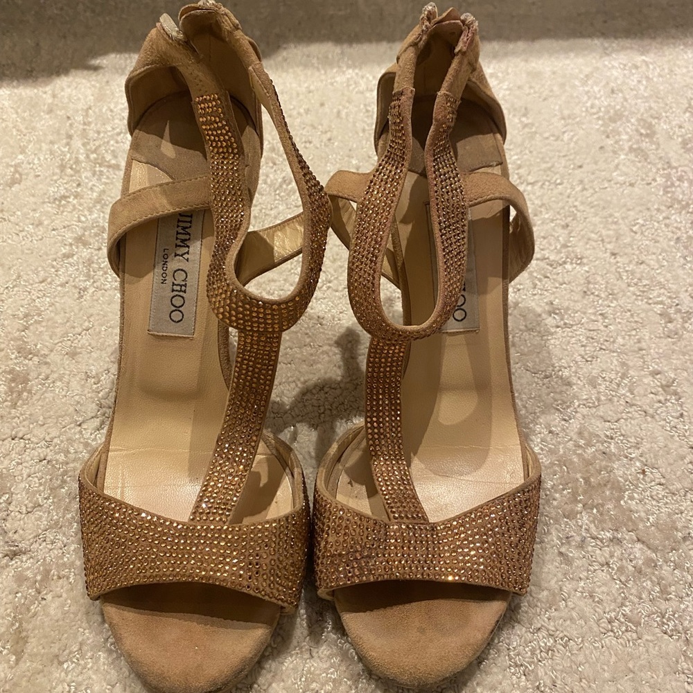 Jimmy Choo Suede heels, rose gold details